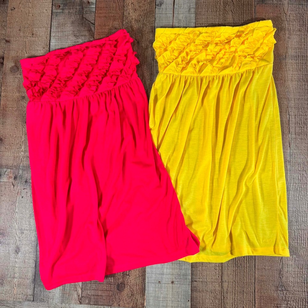 OP Ocean Pacific Ruffle Strapless Coverup Lot 2 Pink Yellow Small Beach New Neon